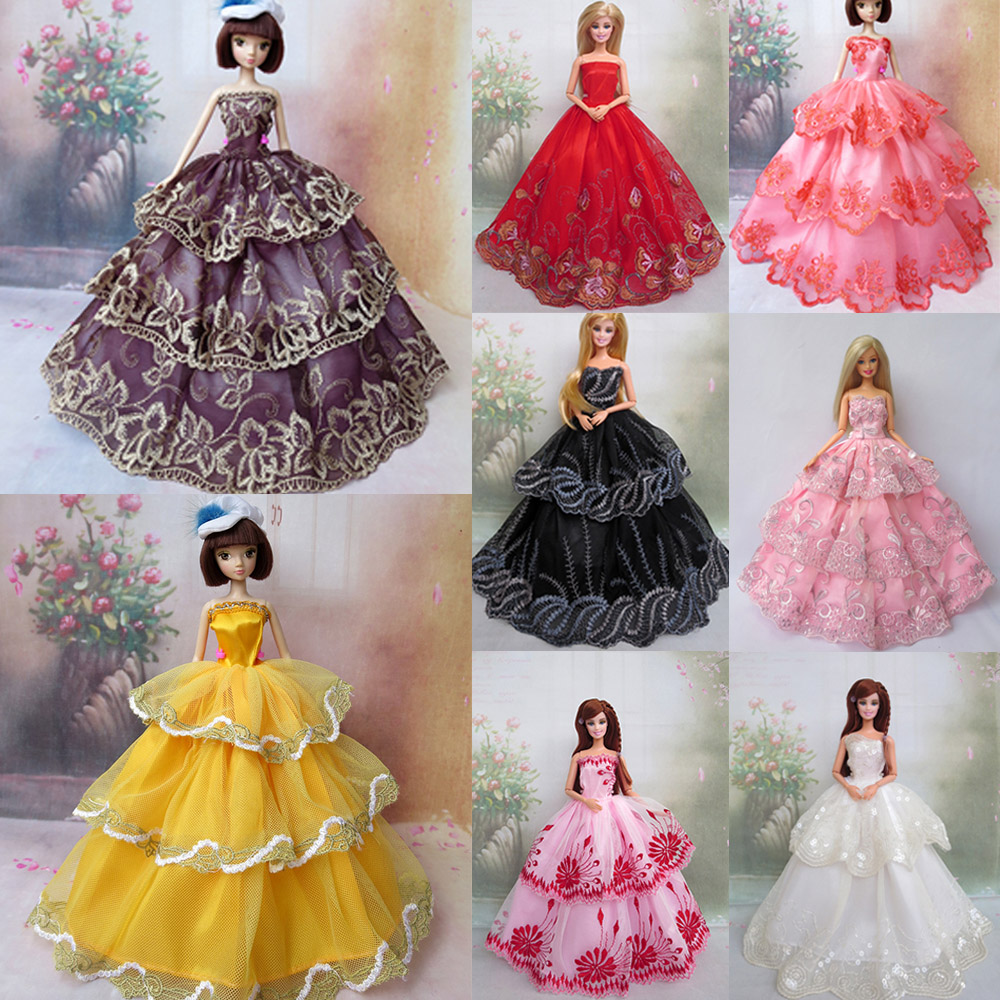 아름다운 인형 장난감 파티 레이스 새틴 공식적인 긴 드레스 천 성장 공주 의상 액세서리, 소녀의 선물, 8 개